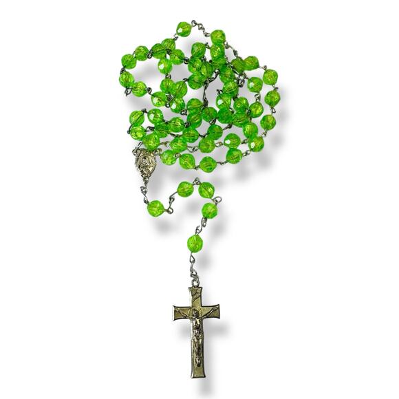 Vintage Bright Green Rosary | Catholic Prayer Beads - Picture 1 of 5